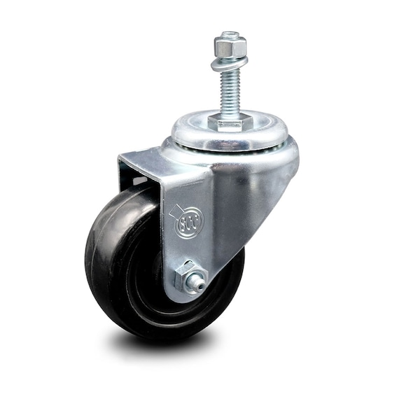 3 Inch Hard Rubber Wheel Swivel 3/8 Inch Threaded Stem Caster